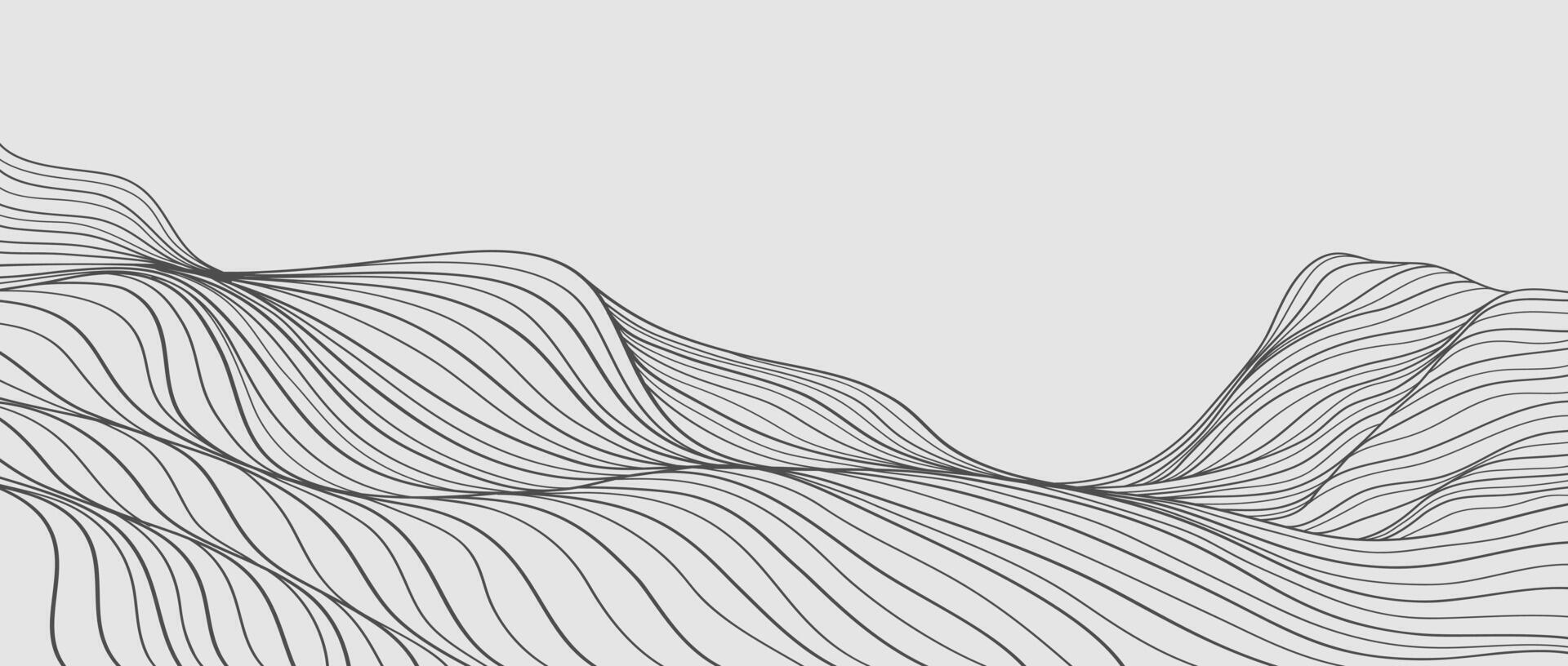 Mountain line art landscape illustration. Creative minimalist modern line art pattern. Abstract contemporary aesthetic backgrounds landscapes. with Mountain, hill and desert vector