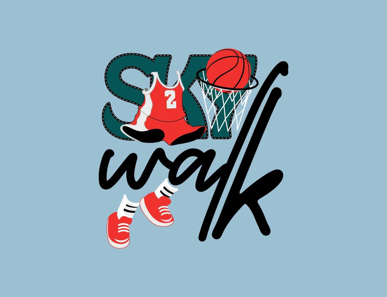 Sky walk slogan with basketball illustration for print of t shirt vector