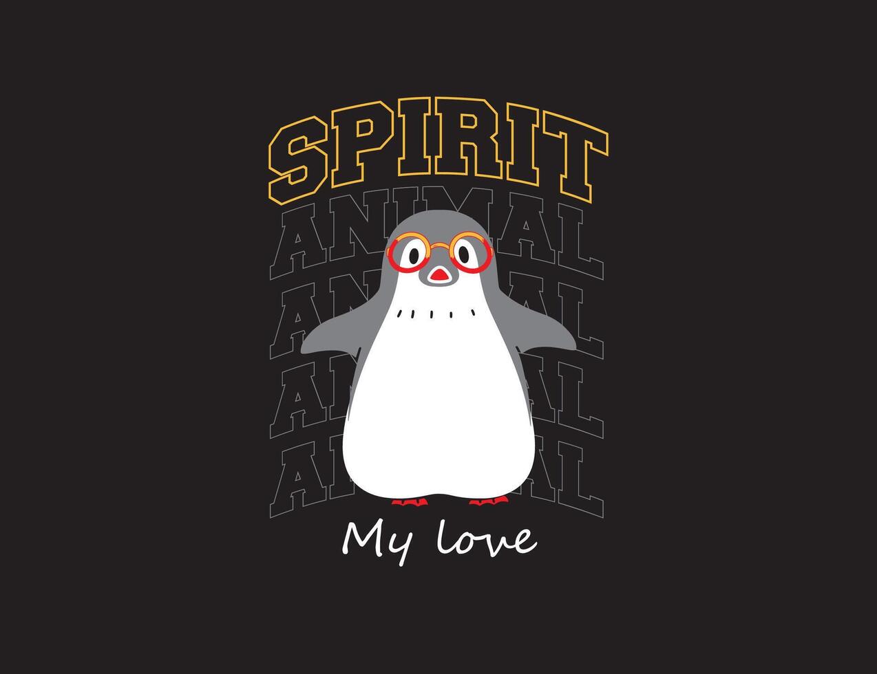 Penguin with slogan spirit anima outline font design for print on t shirt, hoodies and other vector