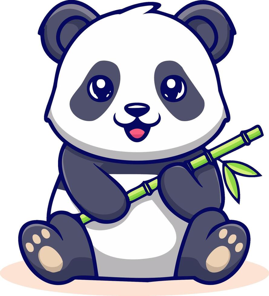 Charming illustration of a cute Panda sitting contentedly while holding a bamboo stick. vector