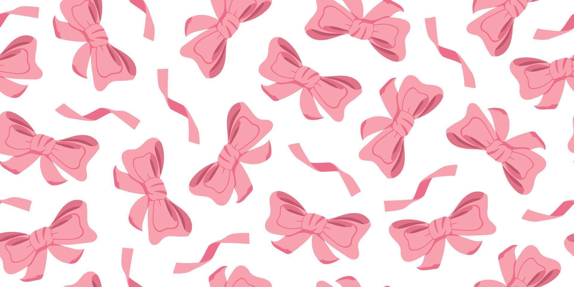 seamless pattern with pink bows and ribbons. Delicate image for wallpaper, and packaging on a white background. Ballet style. vector