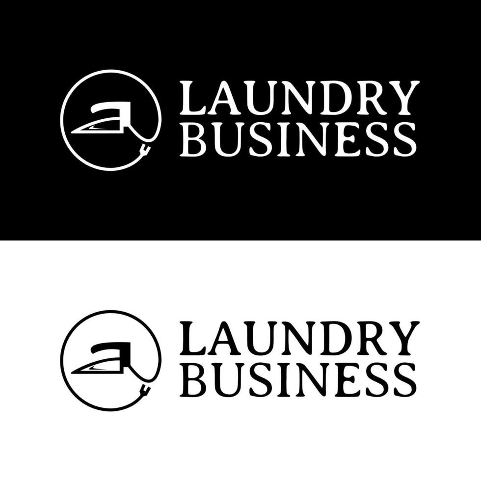 Uniquely shaped iron for simple elegant laundry dry cleaning logo design vector