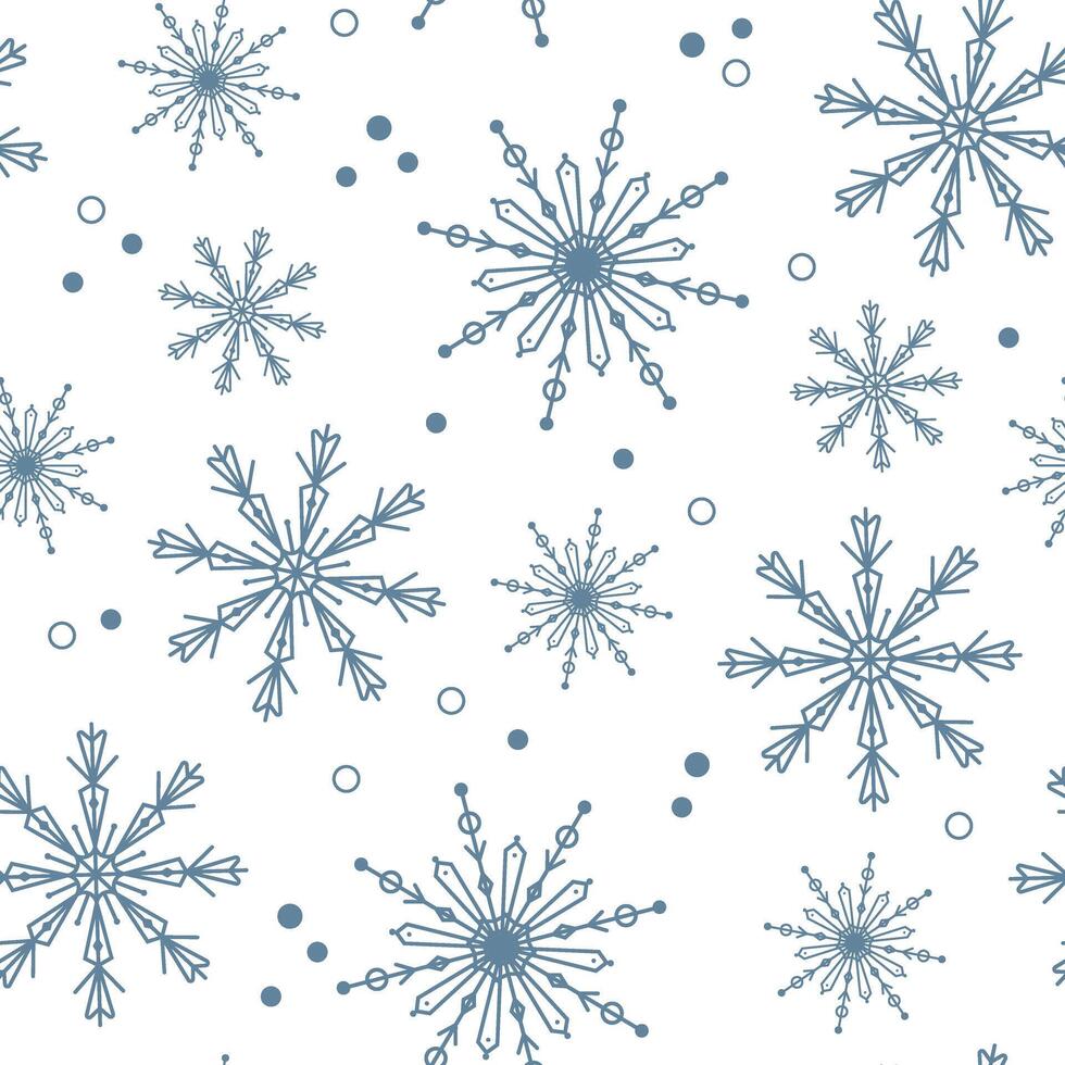 seamless pattern with different snowflakes. New Year and Christmas winter background with snowfall. vector