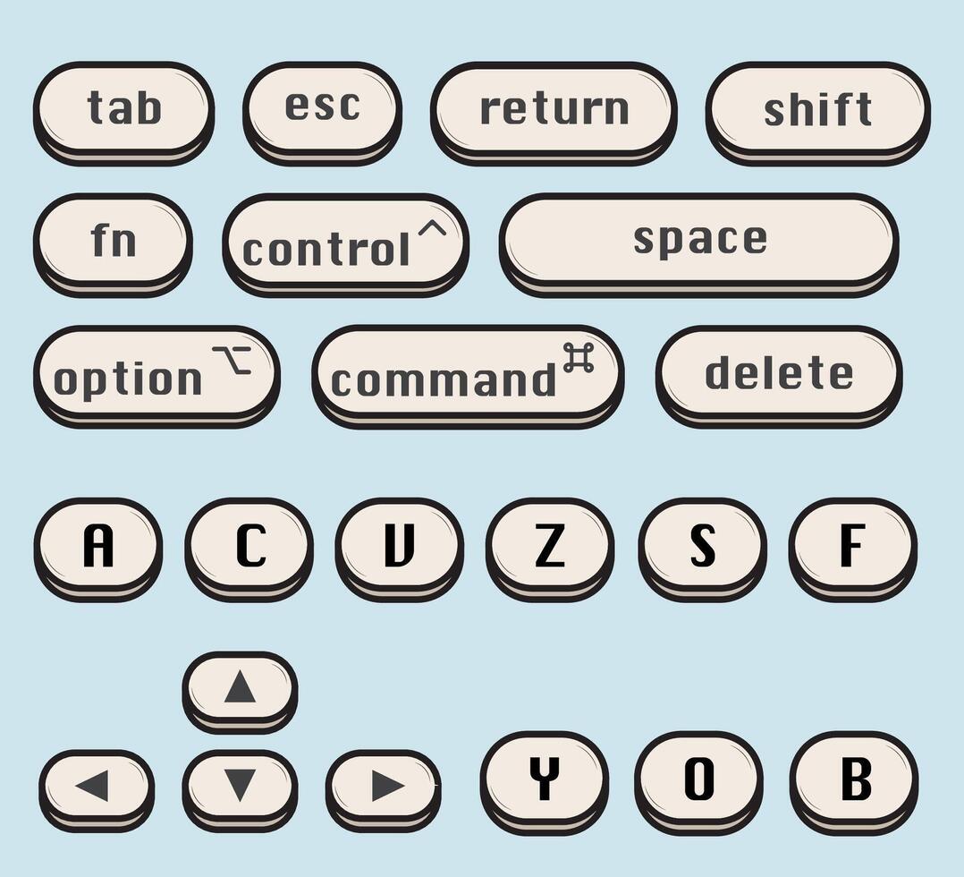 Computer Key Combinations. Computer Keyboard Button Set. vector