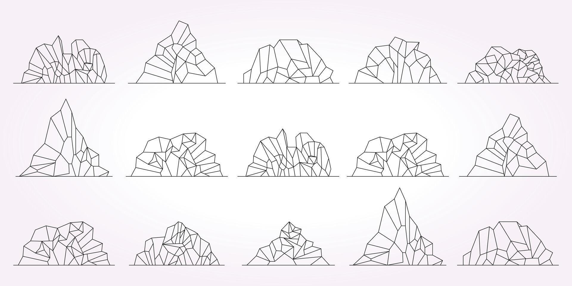 set of abstract mountain logo or iceberg icon illustration. bundle of isolated snowy mountains, mountain peak, hill top, iceberg, nature landscape vector