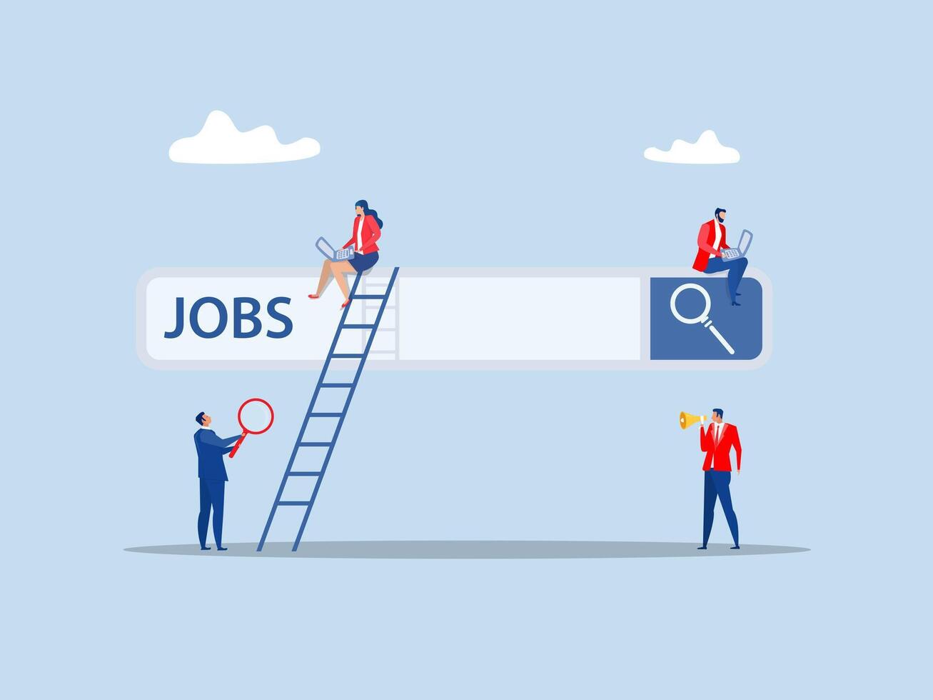 Looking for a new job. businessman climb up ladder of job search bar via computer looks at job opportunities, seek for vacancy or work position conceptVector illustration vector