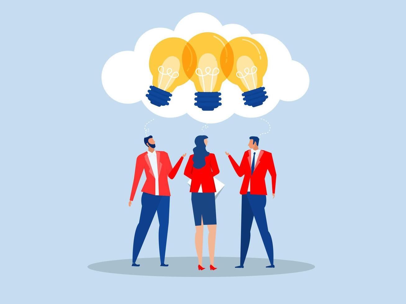 collaboration meeting, sharing knowledge, teamwork or people thinking the same idea concept.Team businessmen office workers team up share lightbulb lamp idea. vector