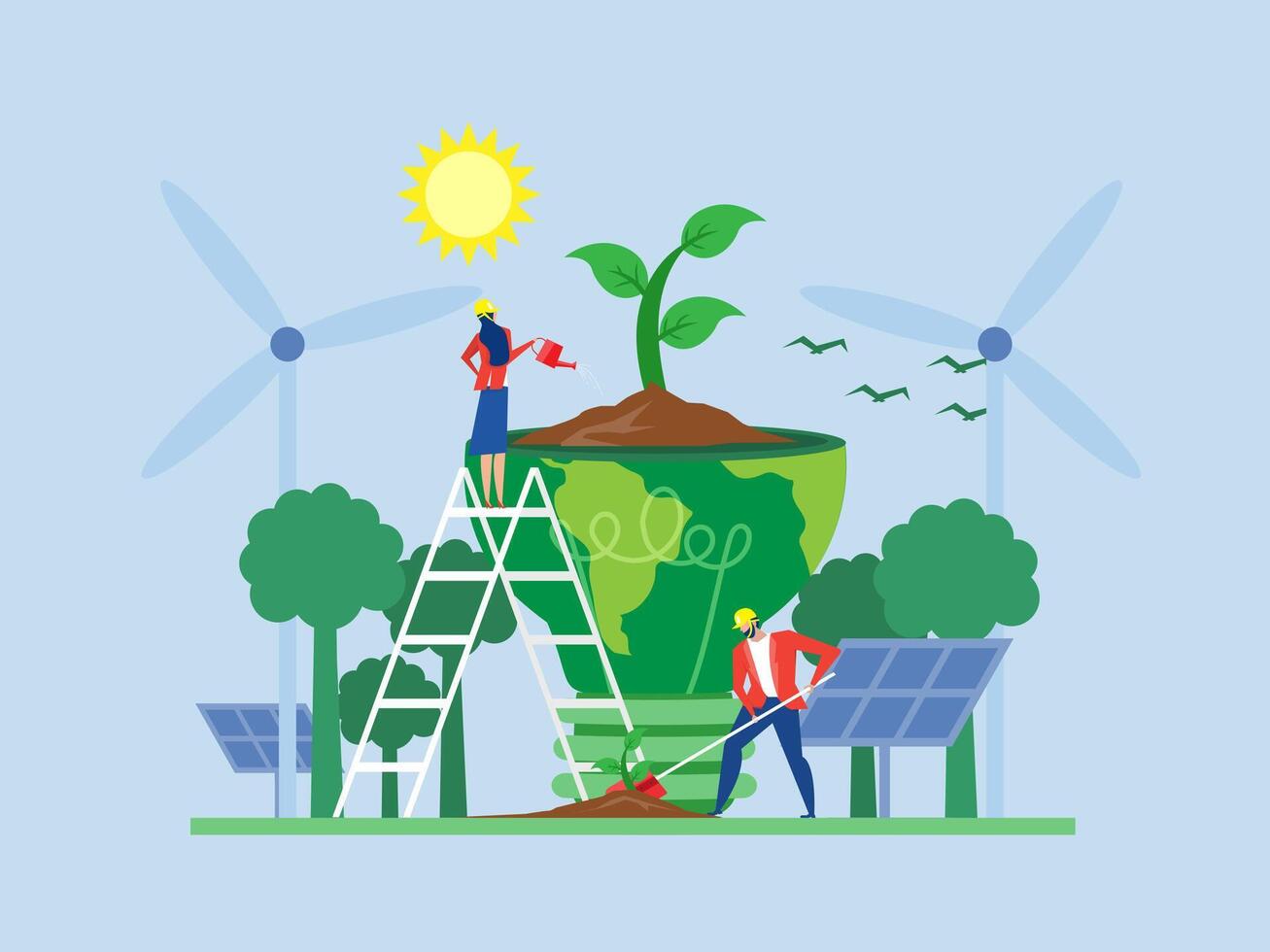 ESG concept of environmental, people in ecology energy illustration , save the planet, save energy, Earth Day concept vector