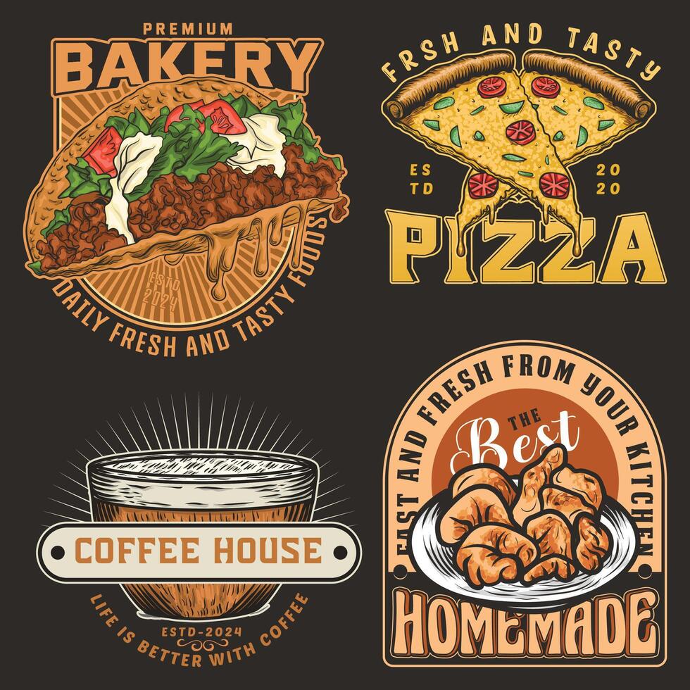 Pizza, Burger, Bakery logo for restaurant or cafe of Mexico fast food vector