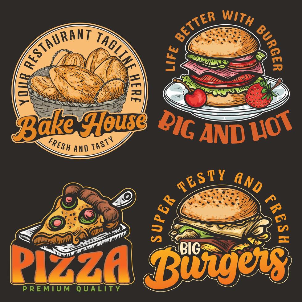 Set of bakery, fast food, burger logo for a restaurant vector