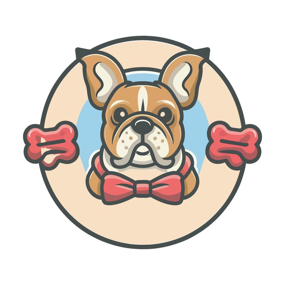 Cute Bulldog Illustration French Bulldog with Bowtie and Bones vector