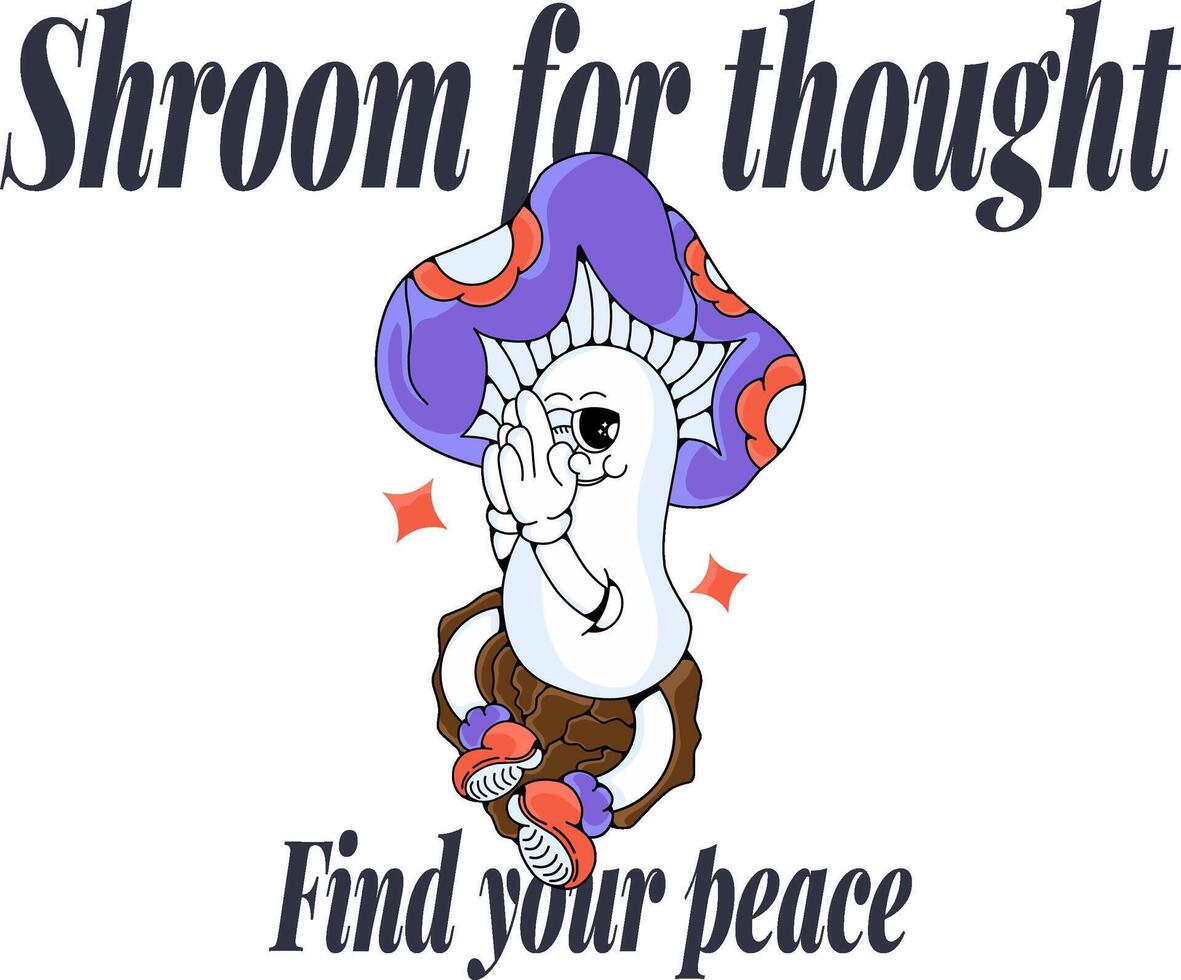 Looking for calm.Our meditating mushroom is perfect for you.Perfect for nature lovers and those who appreciate the simple things in life. vector