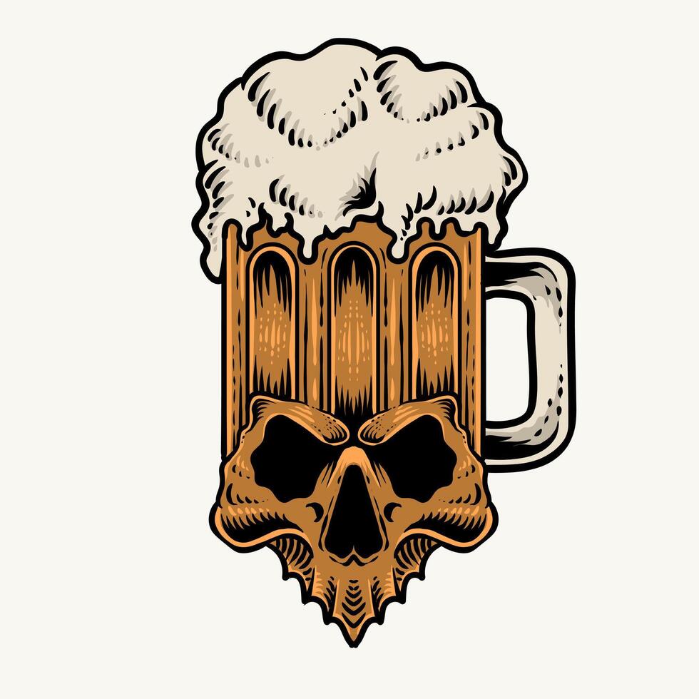 Illustration of skull mug beer in vintage style isolated. vector