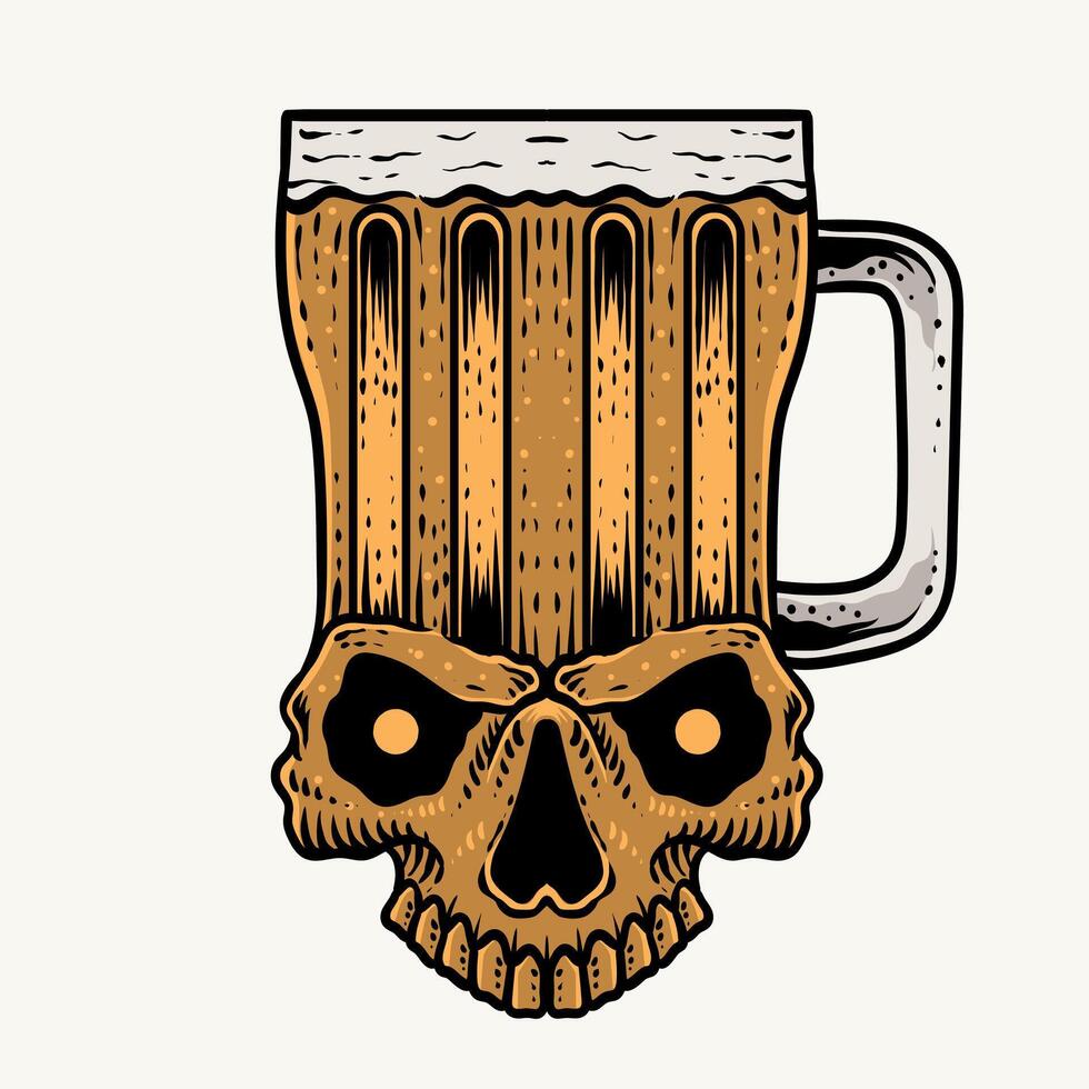 Illustration skull glasses beer on white background. vector