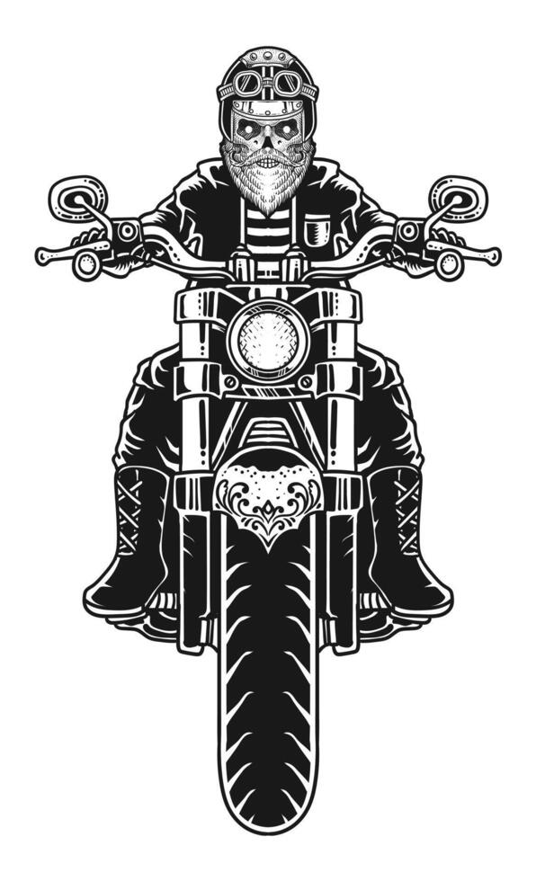 Illustration of vintage motorcycle rider line art style on white background vector