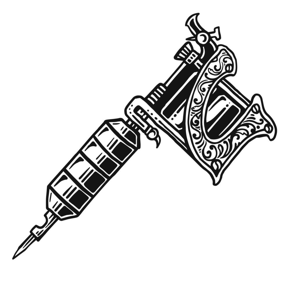 Illustration tattoo machine hand drawn on white background vector