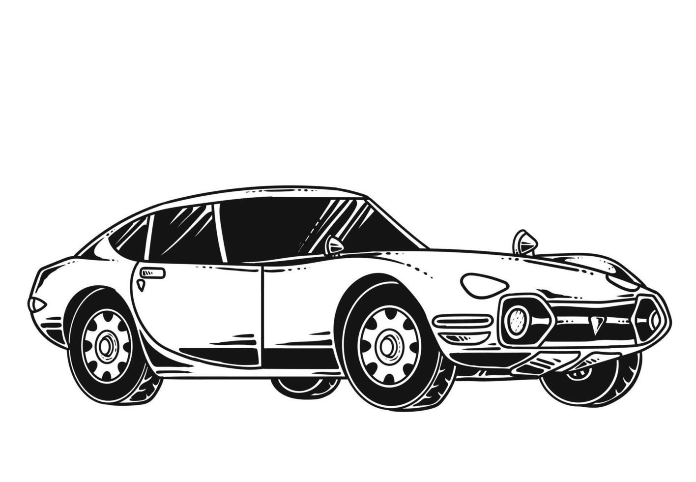 Illustration of retro sport car black and white style, hand drawn. vector