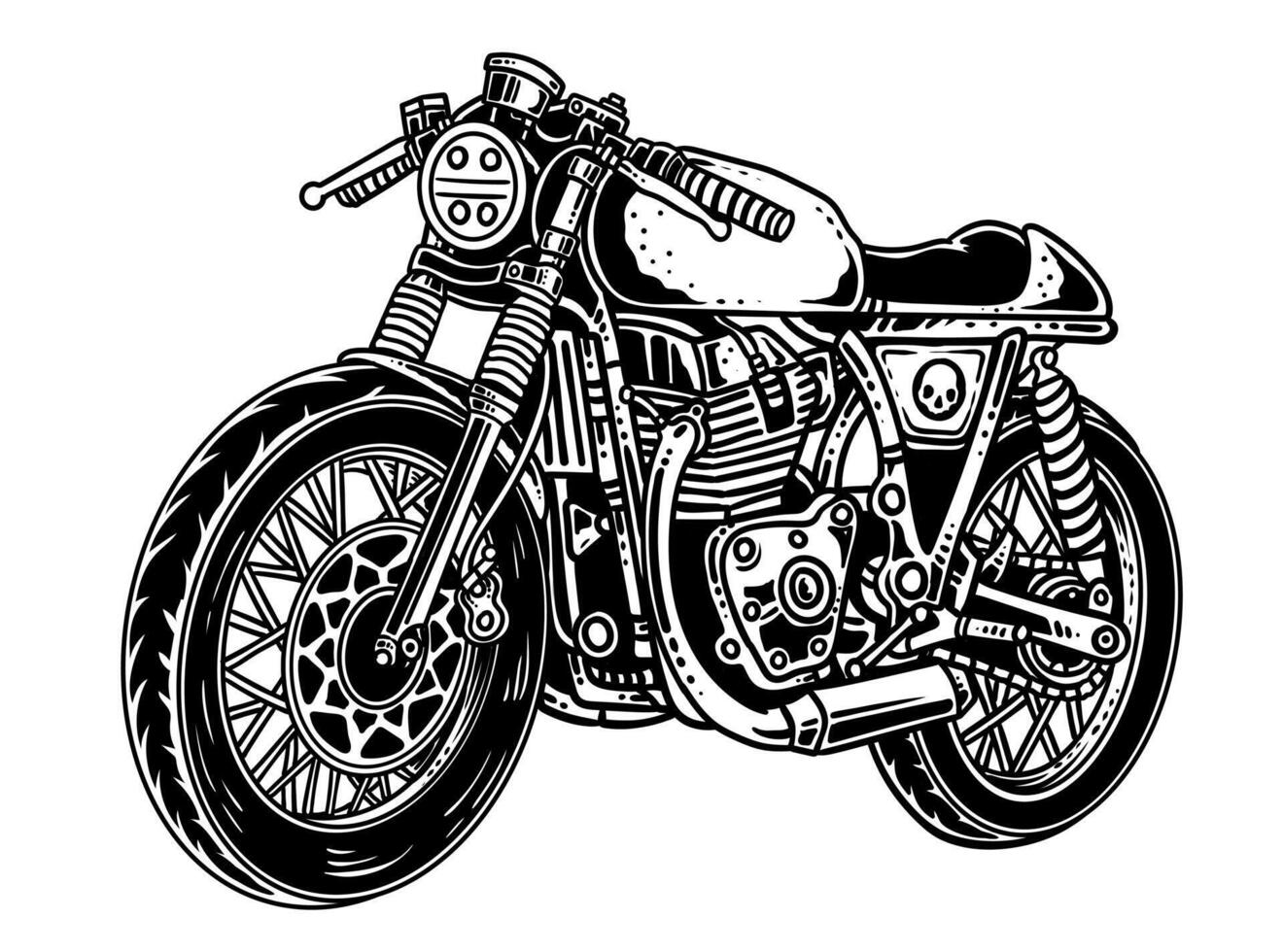 Illustration of vintage motorcycle line art style on white background vector