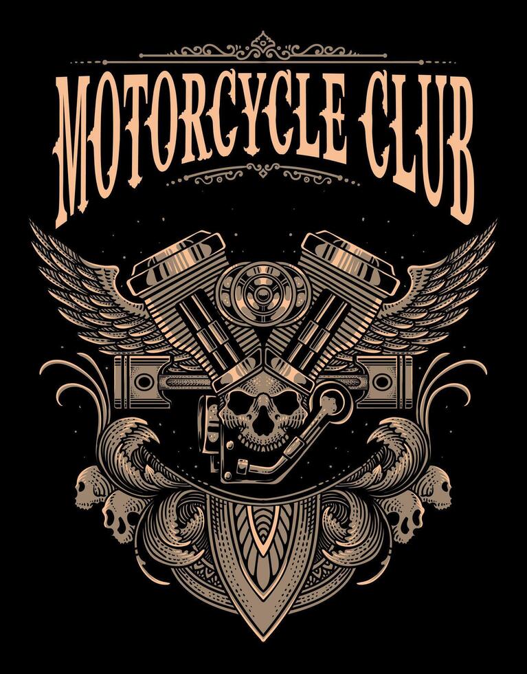 illustration of a v twin engine logo emblem for a motorcycle club vector