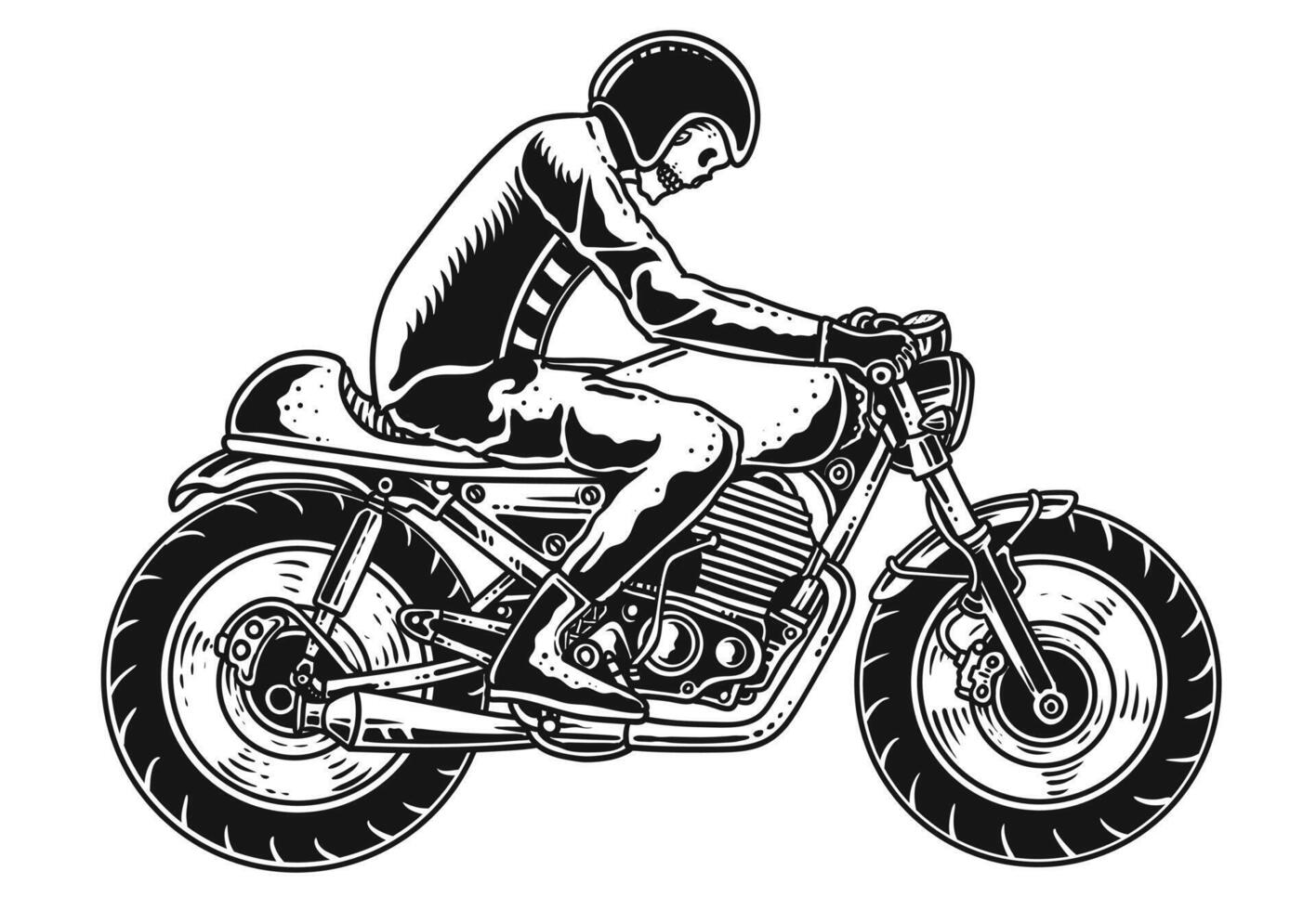 Illustration of vintage motorcycle rider line art style on white background vector