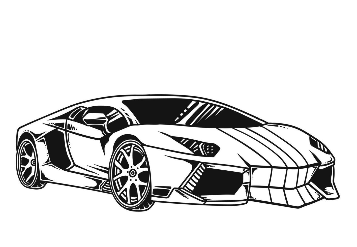 Illustration of modern super car black and white style, hand drawn. vector