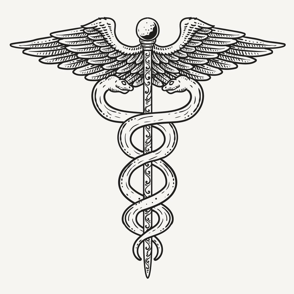 Caduceus medical symbol hand drawn on white background vector