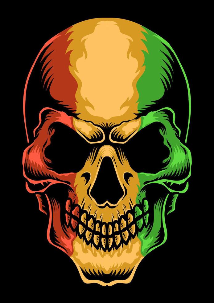 Isolated skull head with Red Yellow Green color on black background vector