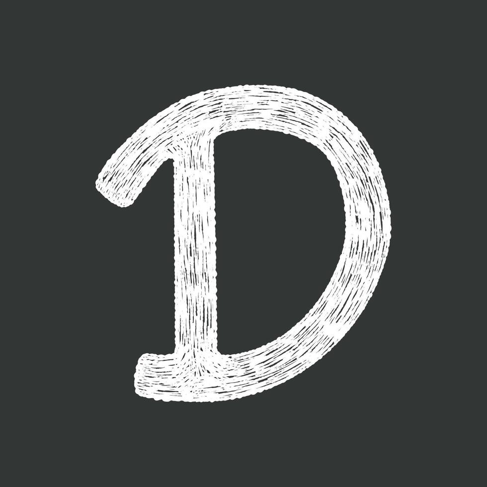 Hand-drawn chalk textured letter D in black and white, for school creative lettering design projects. vector
