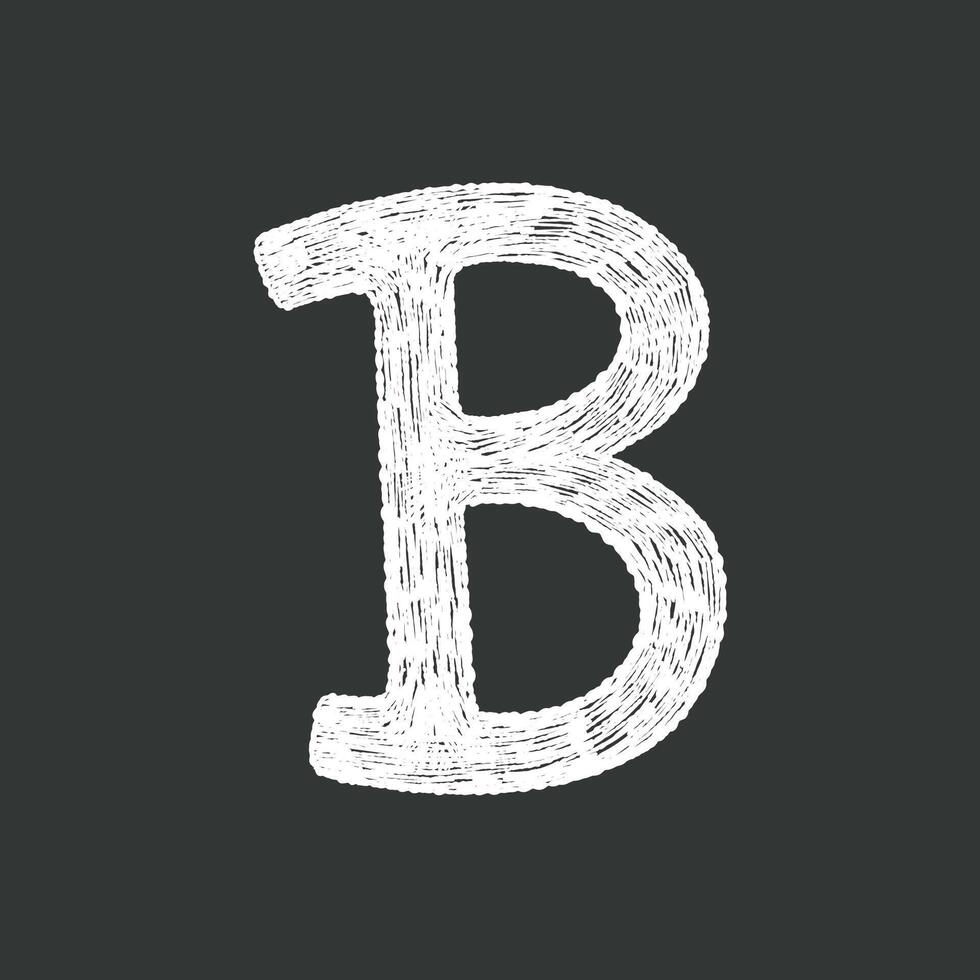 Black and white hand-drawn chalk textured uppercase letter B for school creative lettering design projects. vector