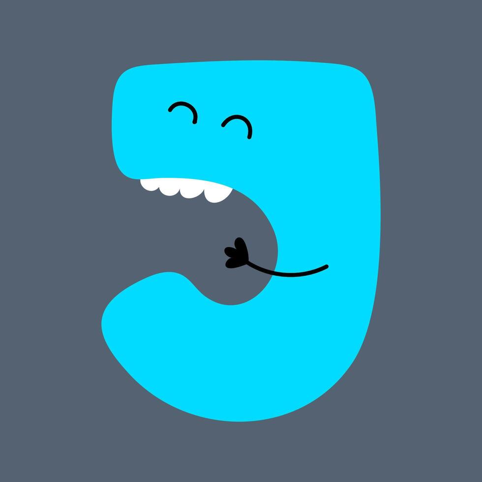 Funny alphabet in doodle style, uppercase letter J with cute faces and hands. ABC funky bubble design vector