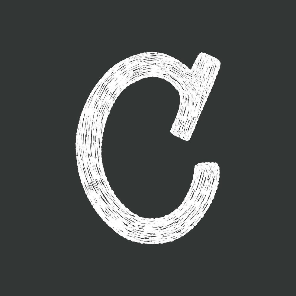 Black and white hand-drawn chalk textured uppercase letter C for school creative lettering design projects. vector