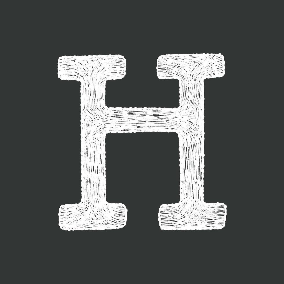 Hand-drawn chalk textured uppercase letter H for school creative lettering design projects. vector