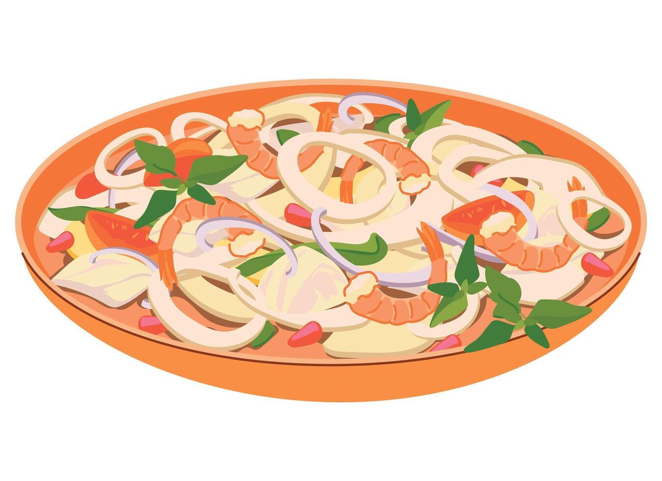 Millionaire's salad is a traditional dish of Mauritius. The appetizer consists of the heart of a seven year old palm tree and seafood such as shrimp, crab meat or lobster. A unique recipe. vector