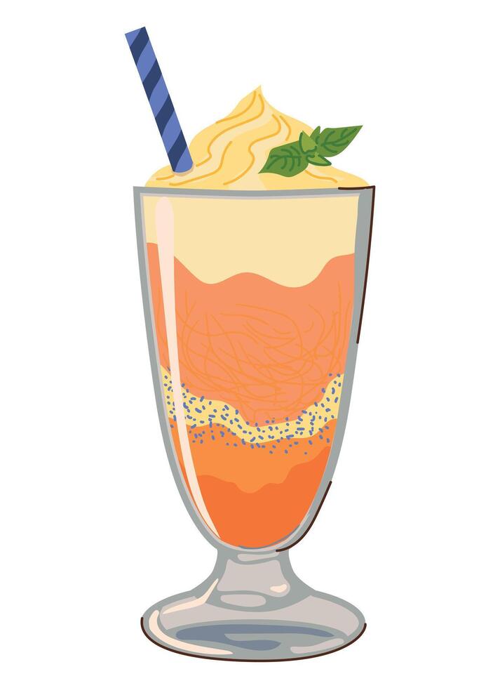 Falooda is a popular cold dessert in Indian cuisine. It contains rose syrup, vermicelli, basil seeds and milk jelly pieces. In Mauritius, it is called Alouda. Flat style . vector