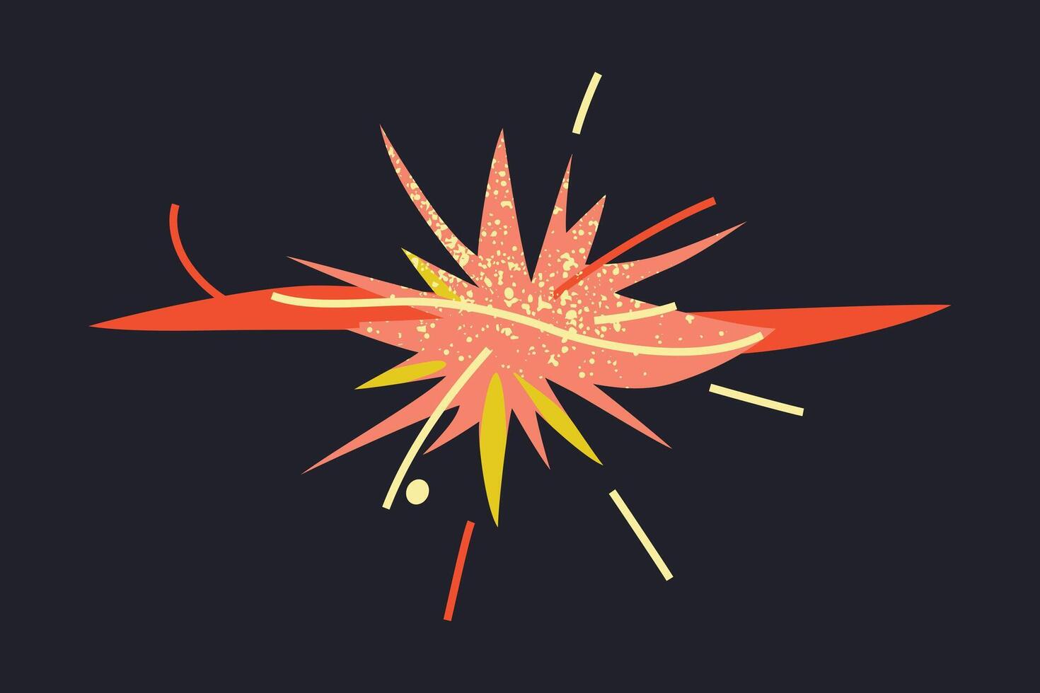 illustration of a supernova explosion in flat cartoon style. A bright and dynamic cosmic event with fiery colors and debris,for astronomy and space-themed designs, Big Bang and cosmic phenomena vector