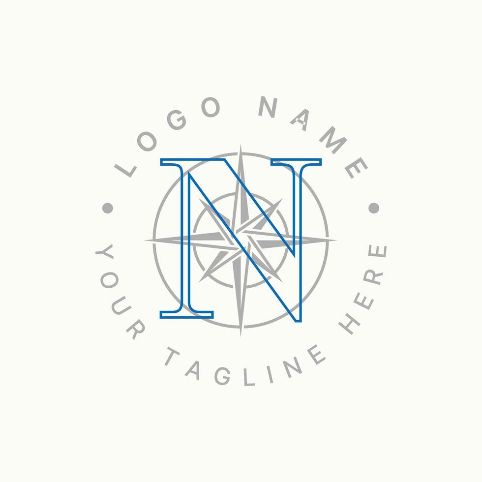 Logo design graphic concept creative premium stock initial N font Compass signpost adventure navigation. Related to place north west south east vector