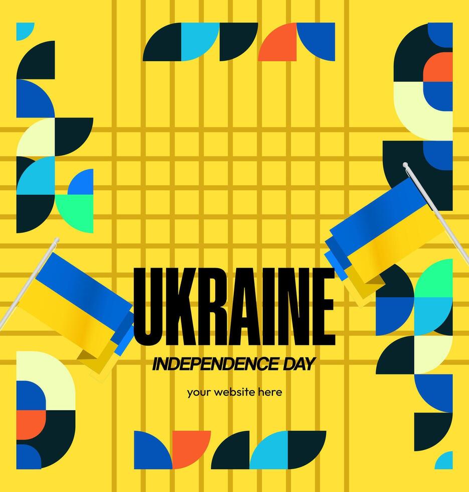 Ukraine Independence Day banner in modern geometric style. Square banner for website and social with typography. Background for National holiday celebration. Happy Independence Day of Ukraine vector