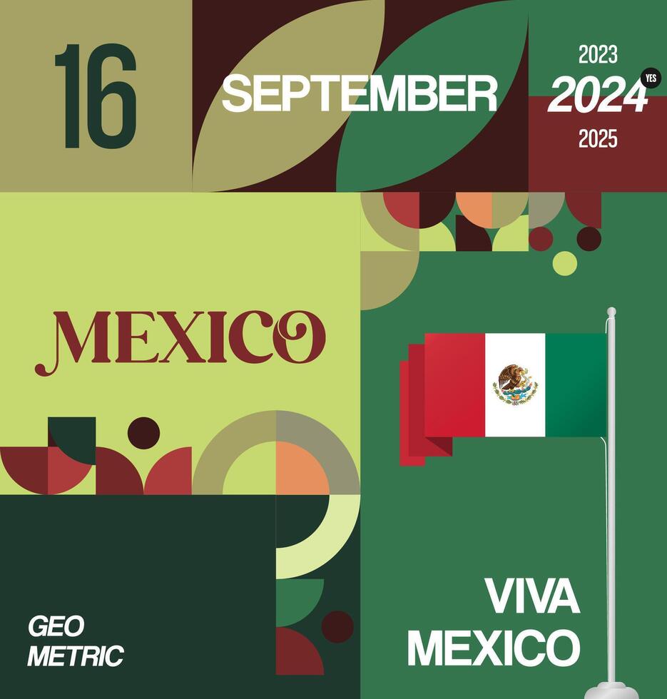 Mexico Independence Day banner in modern geometric style. Square banner for website and social with typography. Background for National holiday celebration. Happy Independence Day of Mexico vector
