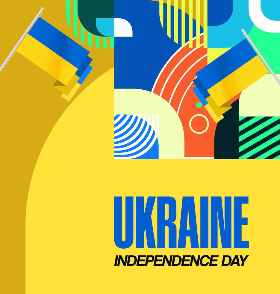 Ukraine Independence Day banner in modern geometric style. Square banner for website and social with typography. Background for National holiday celebration. Happy Independence Day of Ukraine vector