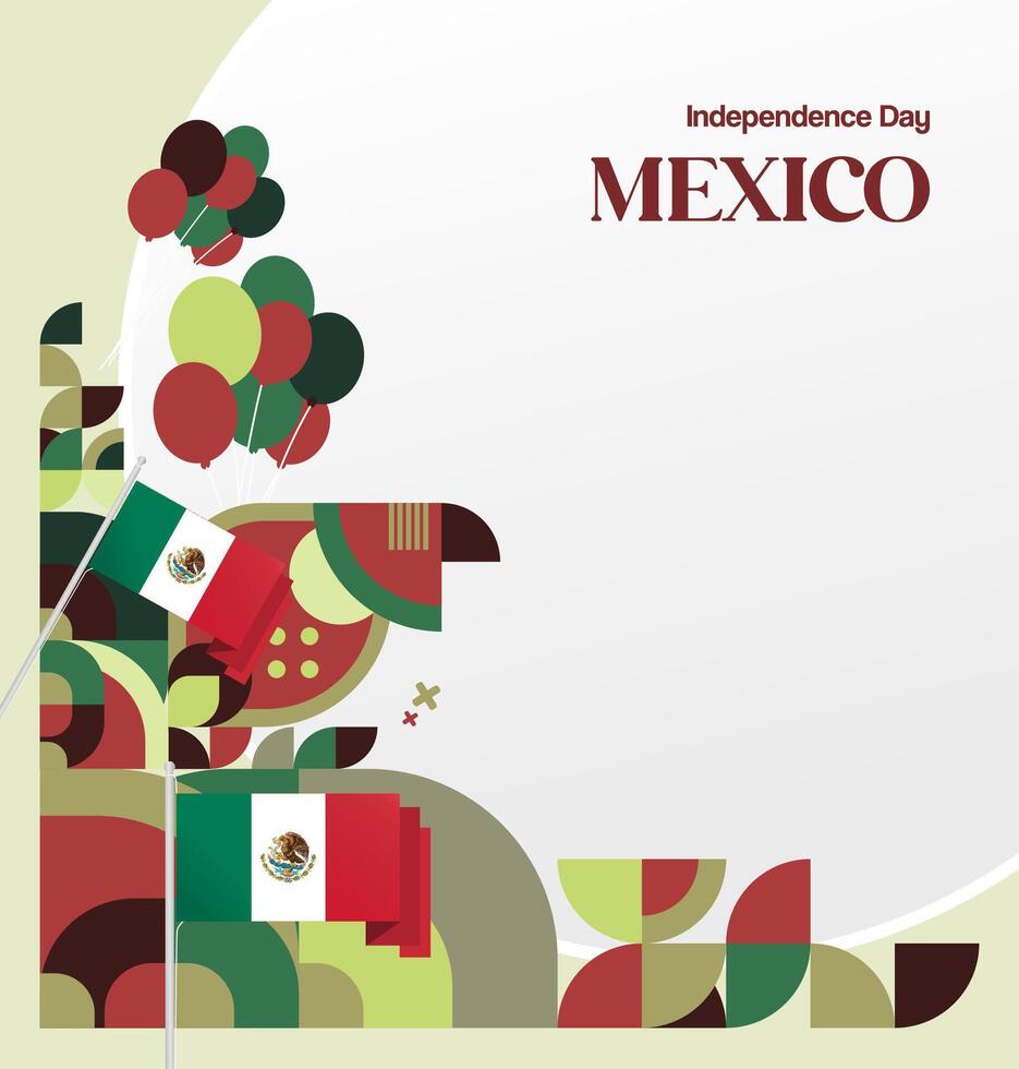 Mexico Independence Day banner in modern geometric style. Square banner for website and social with typography. Background for National holiday celebration. Happy Independence Day of Mexico vector