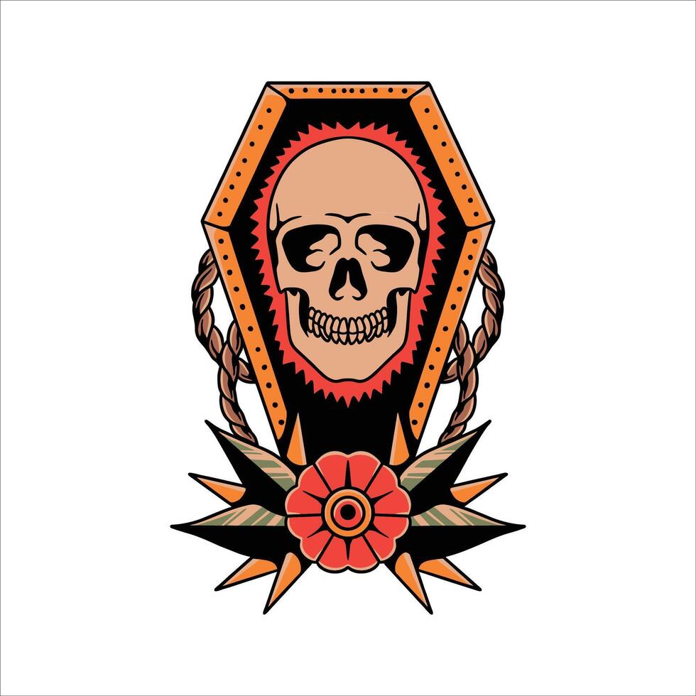 coffin skull tattoo design vector
