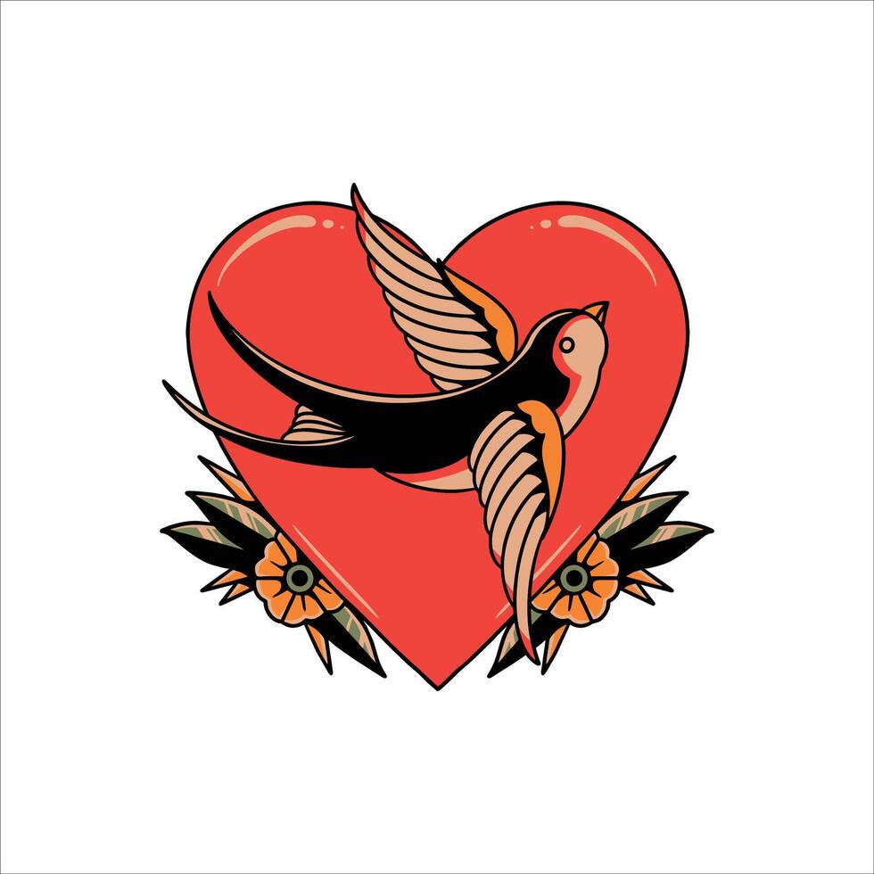 love swallow tattoo design vector
