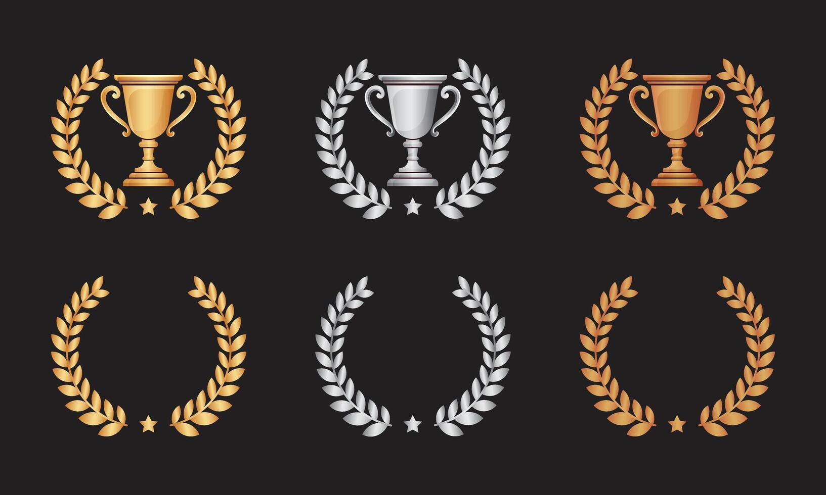 gold silver and bronze cup with laurel wreath vector