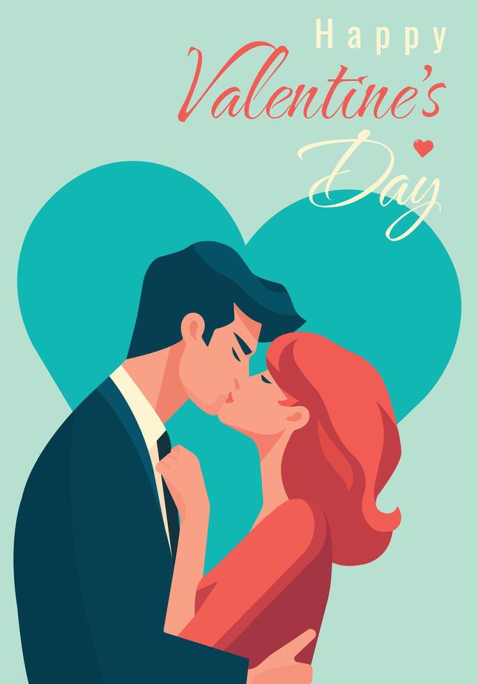 happy valentines day flyer design with kissing couple in love vector