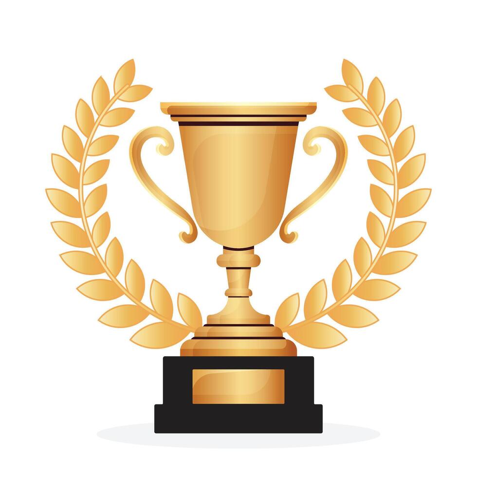 Winners gold cup with laurel wreath isolated on white background vector