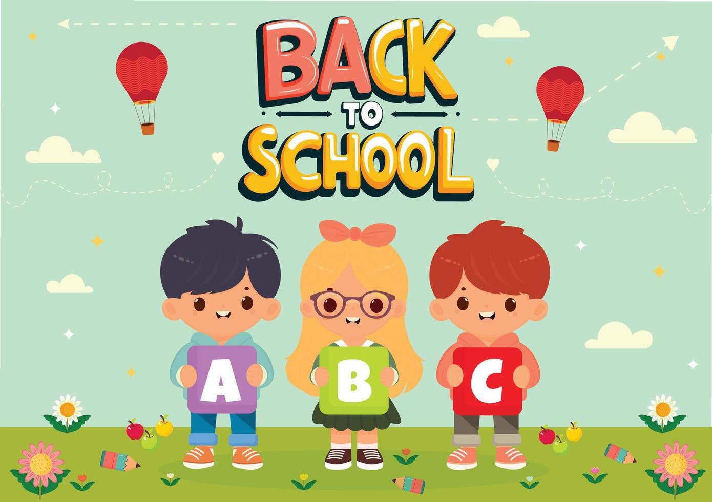 back to school wallpaper with children vector