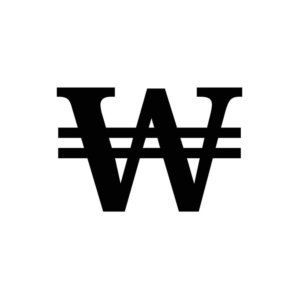 a black won icon with a symbol that Korean currency vector