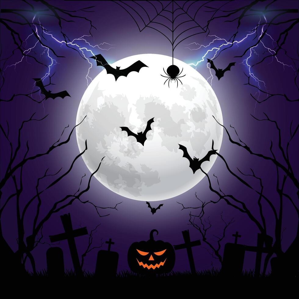 a halloween scene with bats flying around a graveyard vector