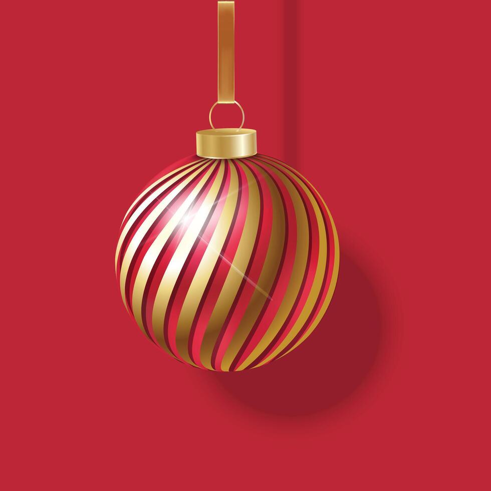 a gold and red christmas ball hangs on a red background vector