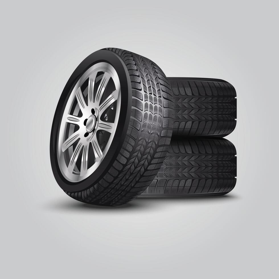 a black tire with a silver rim and the rim is made by a car tire vector